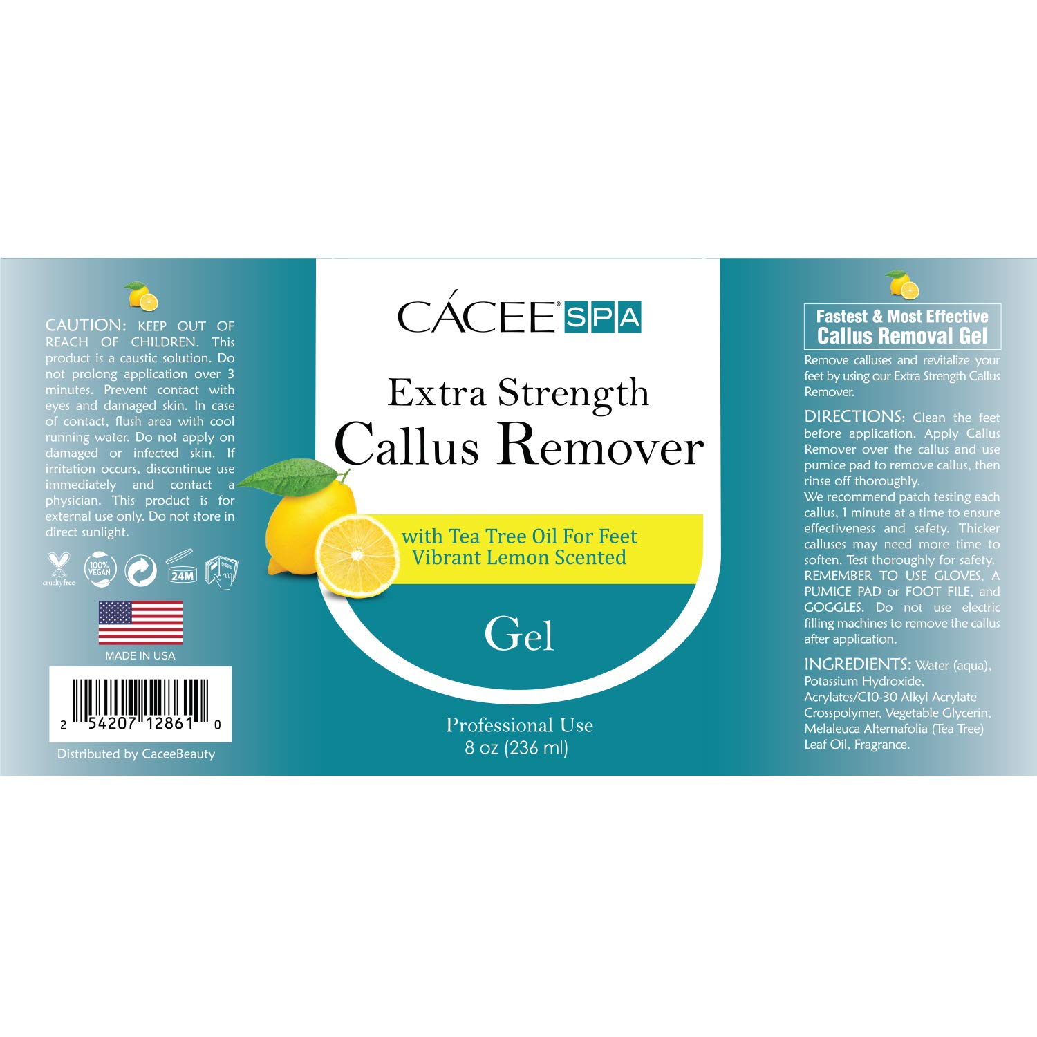 Cacee Callus Remover for Feet 8oz, Gel Formula with Tea Tree Oil & Lemon Scent, Works Great with Foot Scrubber, Foot File, or Pumice Stone, Callous or Corn Remover : Beauty