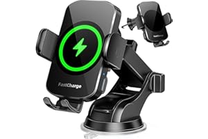 BOTHLIN Wireless Car Charger, Fast Charging Phone Holder 3 in 1 Phone Mount Auto Clamping Car Accessories Compatible with iPhone 17 16 15 14 13 12 11 Xs XR, Samsung S23 Ultra S22 S21 S20(Deep Space Black)
