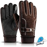 KXF Mens Winter Warm Thermal Touchscreen Genuine Leather Soft Fleece Lining Windproof Anti-Slip Gloves