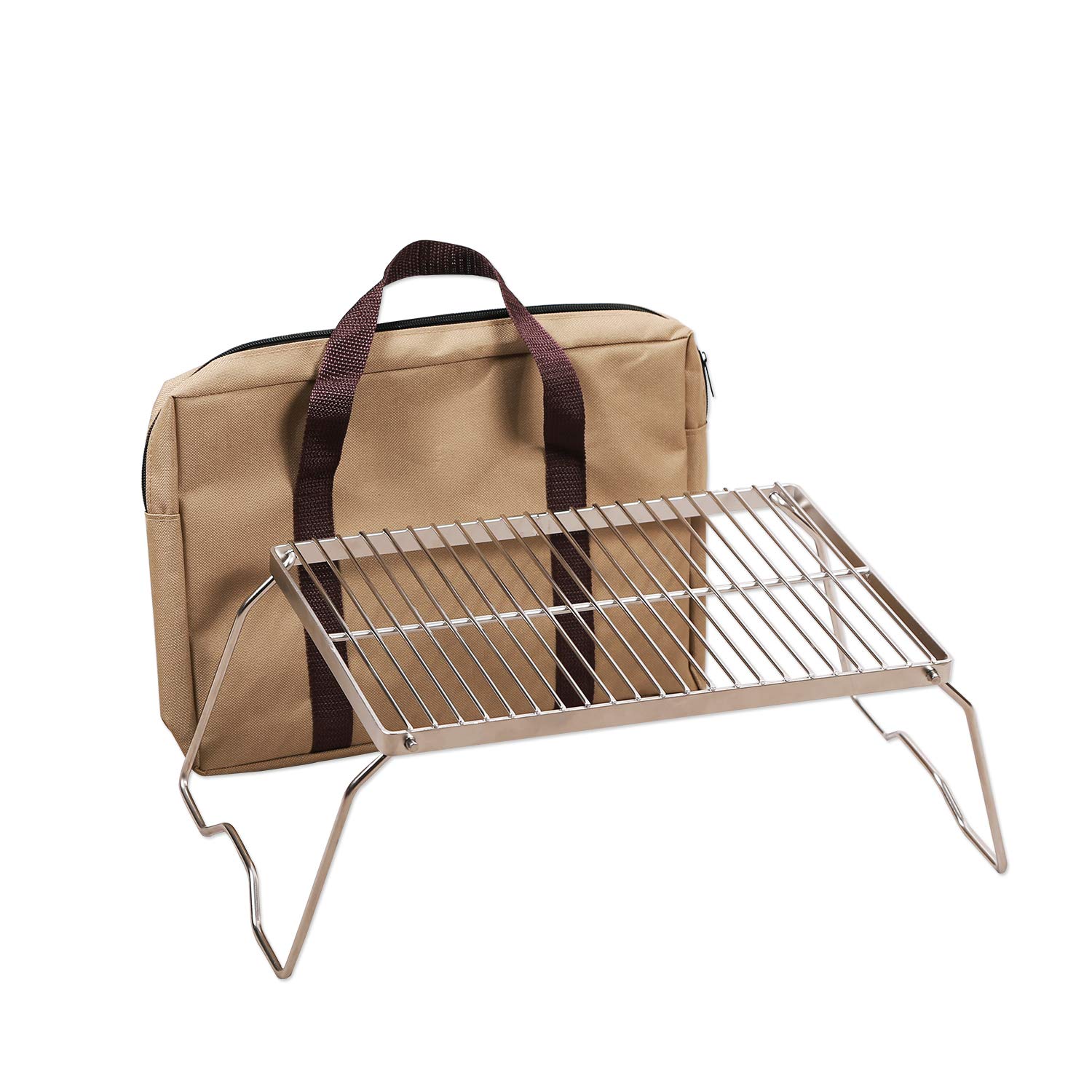 CAMPMAX Campfire Grill 304 Stainless Steel Grate, Folding Camping Grill Heavy Duty with Carrying Bag, Small