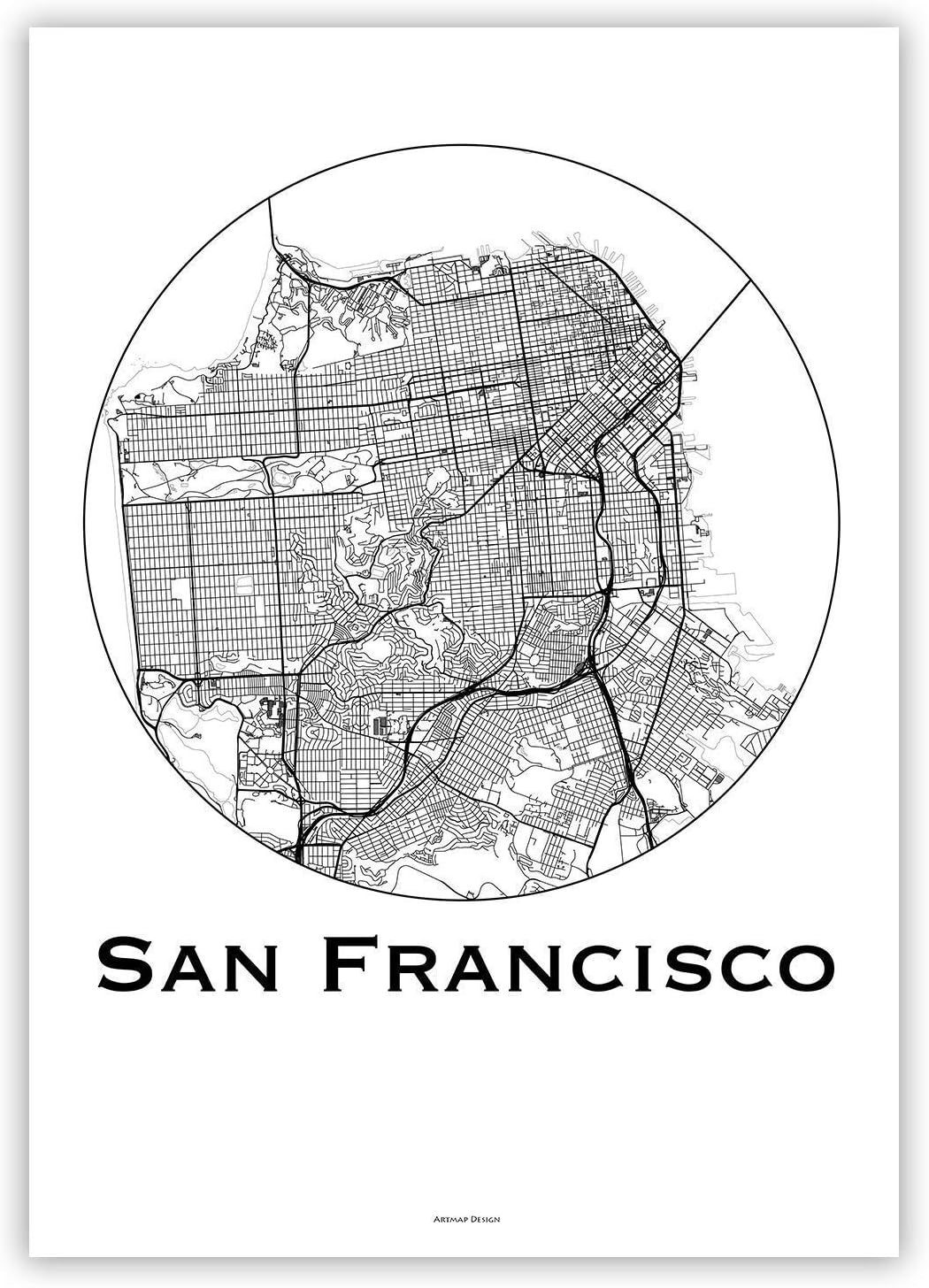 Poster San Francisco USA Minimalist Map - City Map Art of San Francisco Poster - Wall Art Gift - Travel Map - Print