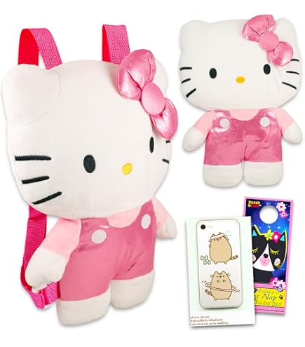 NEW Hello Kitty XL Plush Backpack with Iridescent Rainbow Overalls & Pink Straps Amazon.com: Hello Kitty Plush Backpack with Zipper  main image 2