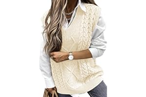 Yousify Women Cable Knit Oversize Sweater Vest V Neck Sleeveless Vintage Loose Sweaters Tops