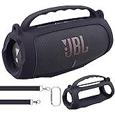 co2CREA Silicone Case for JBL Charge 5 Portable Waterproof Bluetooth Speaker, Portable Travel Soft Cover with Shoulder Strap, Protective Skin Case (Black)
