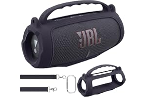 co2CREA Silicone Case for JBL Charge 5 Portable Waterproof Bluetooth Speaker, Portable Travel Soft Cover with Shoulder Strap, Protective Skin Case (Black)