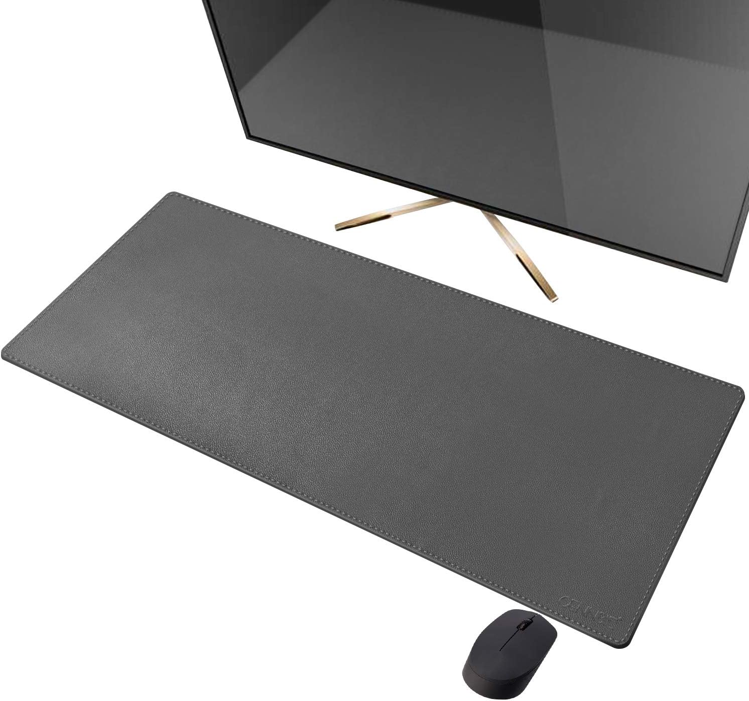 CENNBIE Artificial Leather Desk Mat Pad Blotter Protector, Extended Non-Slip Rectangular, 35.5"x15.5" Laptop Keyboard Mouse Pad(Space Grey)