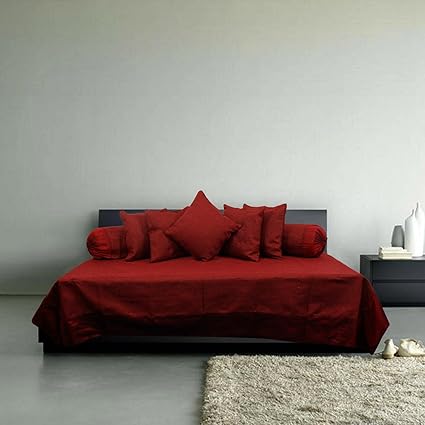 KINGLY Decor DIWAN Set(1PC BEDSHEET,5PC Cushion Cover,2PC Round Pillow Cover)