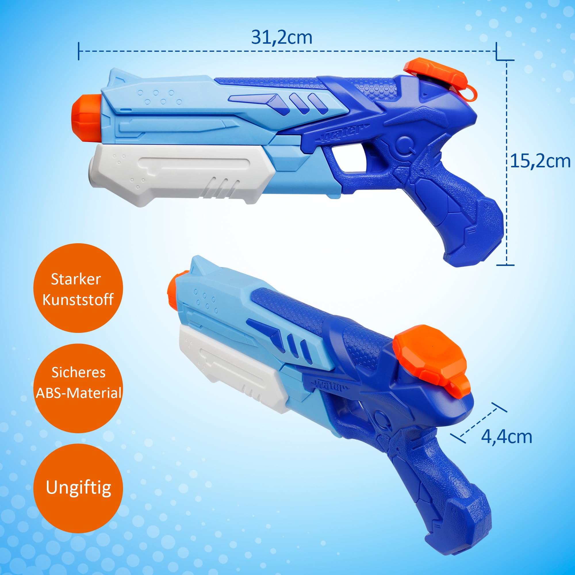 D-FantiX Wasserpistole für Kinder Erwachsene, 2 Stück Wasserpistolen 300ML Super Squirt Guns Wasser Soaker Blaster Große Reichweite bis zu 10 Meter Wasserspritzpistole Spritzpistole für Sommer 3