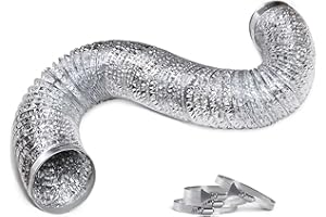 RAINHOL Dryer Vent Hose for Tight Space with 4 Clamps, 4 Inch 8 Feet Aluminum Foil Flexible Portable Exhaust Duct Pipe for HVAC Ventilation Non-Insulated