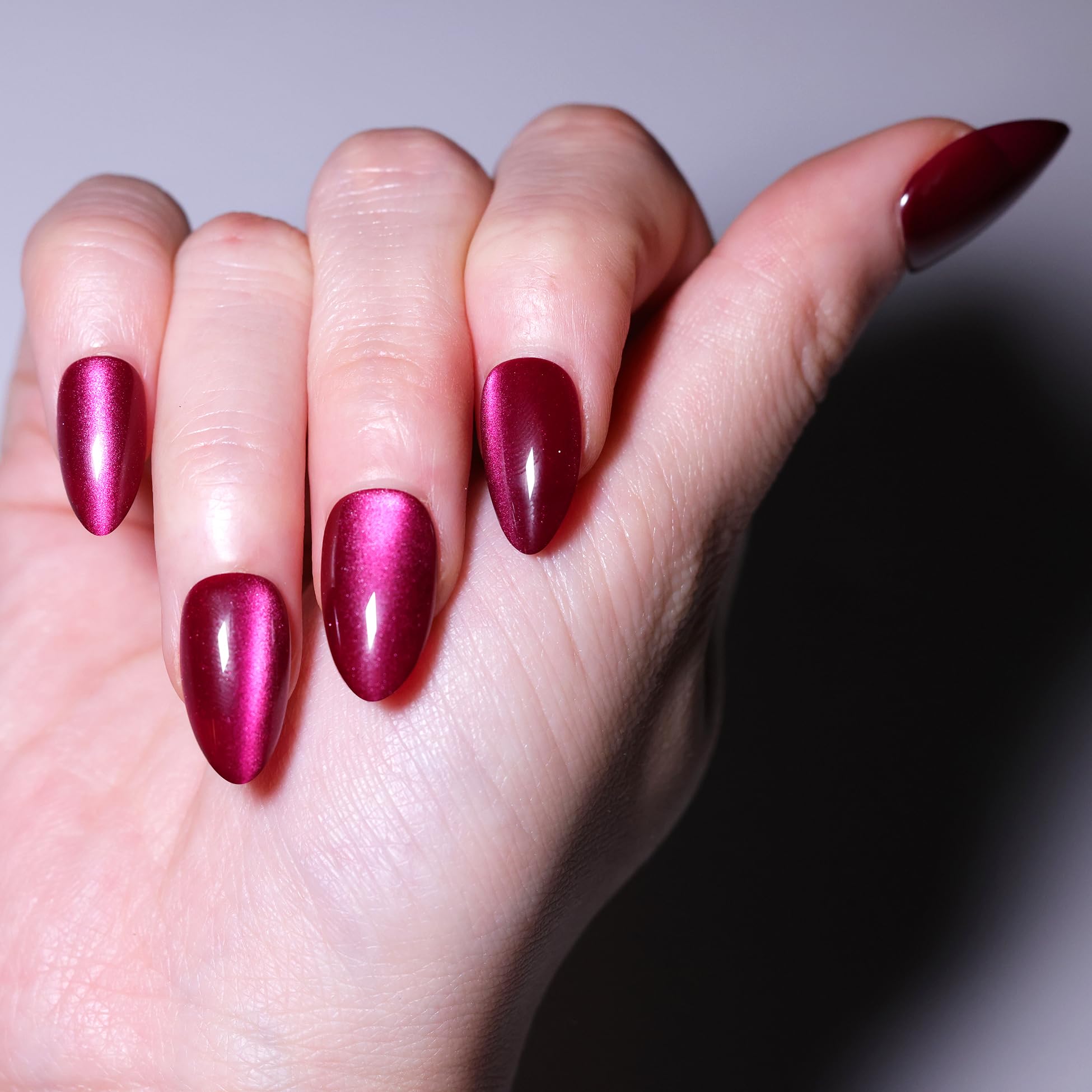 ALICE Press On Nails Short, Natural Almond Stick On Nails, Rose Purple Cat Eye Reusable Press on Nails, Fake Nail 15 Sizes 30 Pcs with Nail Glue and Nail Remover - Image 3