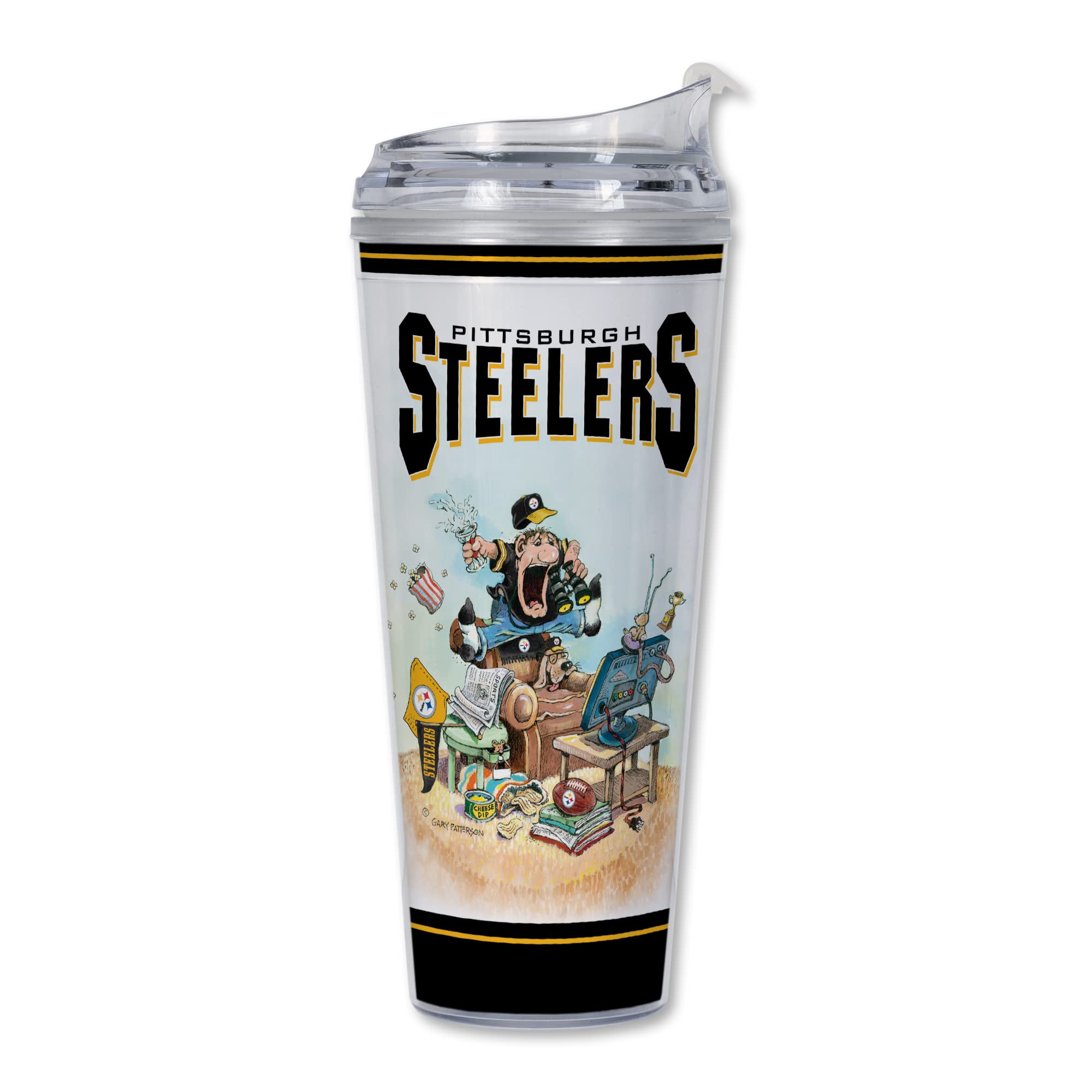 Photo 1 of Rico Industries NFL Pittsburgh Steelers The Fan 24oz Acrylic Tumbler with Hinged Lid,White