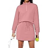 SHESHOW 2 Piece Skirt Sets for Women Tennis Skorts Quarter Zipper Sweatshirt Matching Set Tracksuit with Pockets