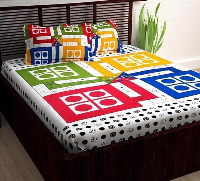 Speed Decor 100 Cotton Ludo Gaming Double Bedsheet with Two Pillow