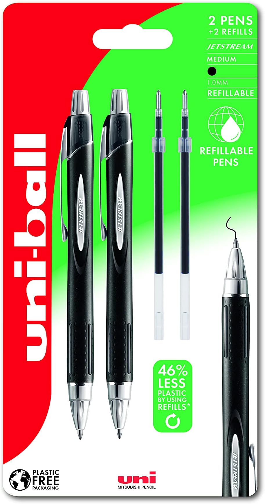 uni-ball SXN-210 RT Jetstream Retractable Rollerball Pens Pack of 2 + 2 Refills