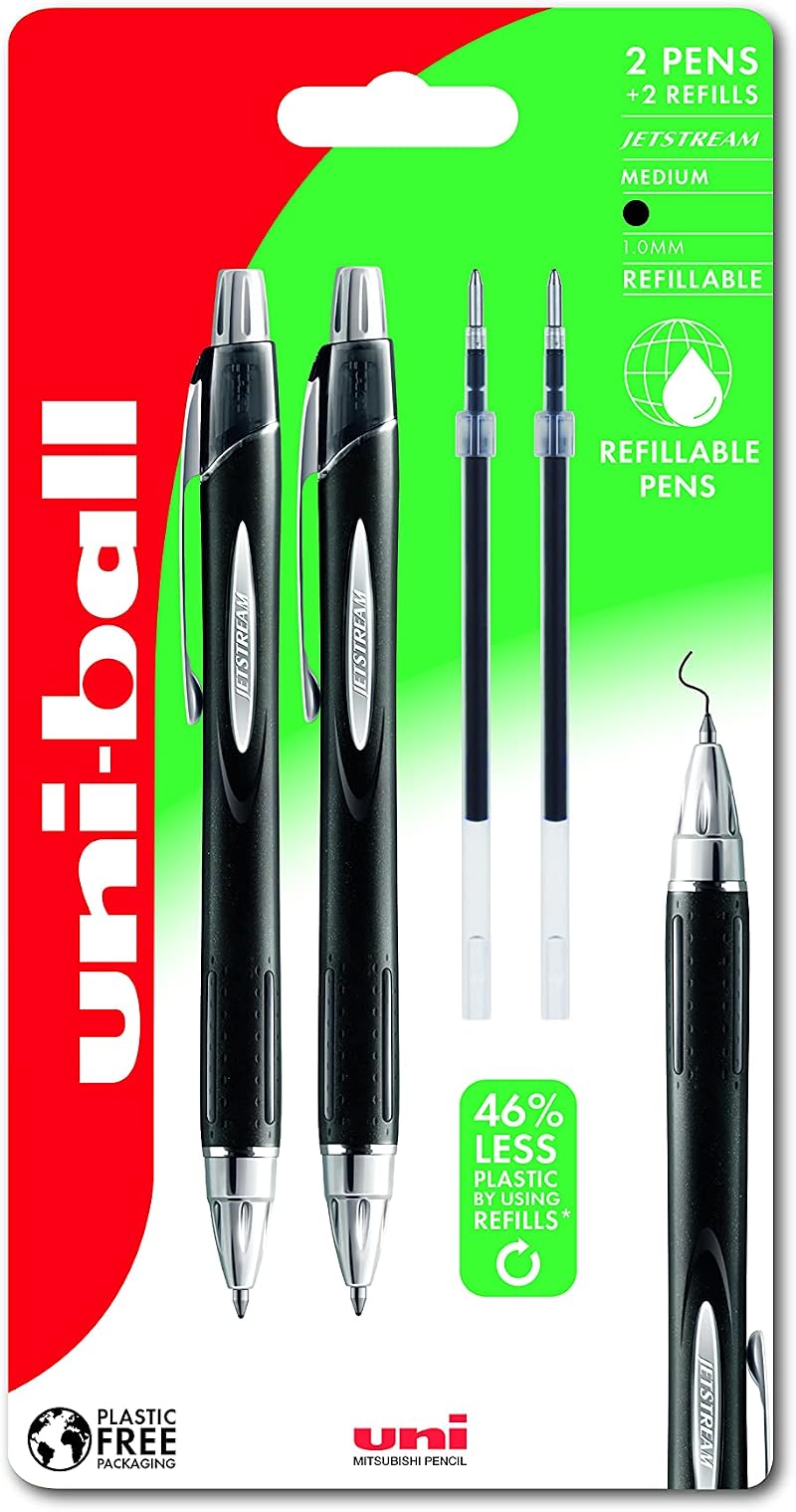 uni-ball SXN-210 RT Jetstream Retractable Rollerball Pens Pack of 2 + 2 Refills