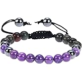 ANAYA AGATE Blood Pressure Control Bracelet - Amethyst Hematite Bloodstone Bracelet Set for Healing Calming Anxiety Stress Relief Gifts Pulseras Para Hombres Mujer Stocking Stuffers