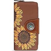 Montana West Brown Sunflower Wallets for Women RFID Blocking Wallet Large Capacity Phone Clutch Wallet Ladies Female Western Bifold Wallets with Coin Purse
