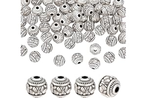 PH PandaHall 8mm Tibetan Style Spacer Beads 60pcs Round Antique Silver Beads Carved Alloy Loose Bead Spacers Metal Craft Bead