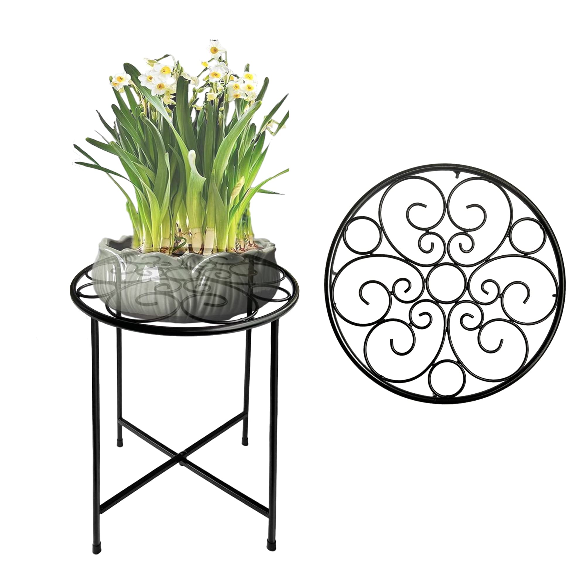 ZEECER Plant Stand, 15'' Tall Plant Stand Indoor Outdoor Set of 1, Round Rust-proof Coated Metal Plant Pot Stand Flower Stands for Indoor Plants Patio Garden Home Decor