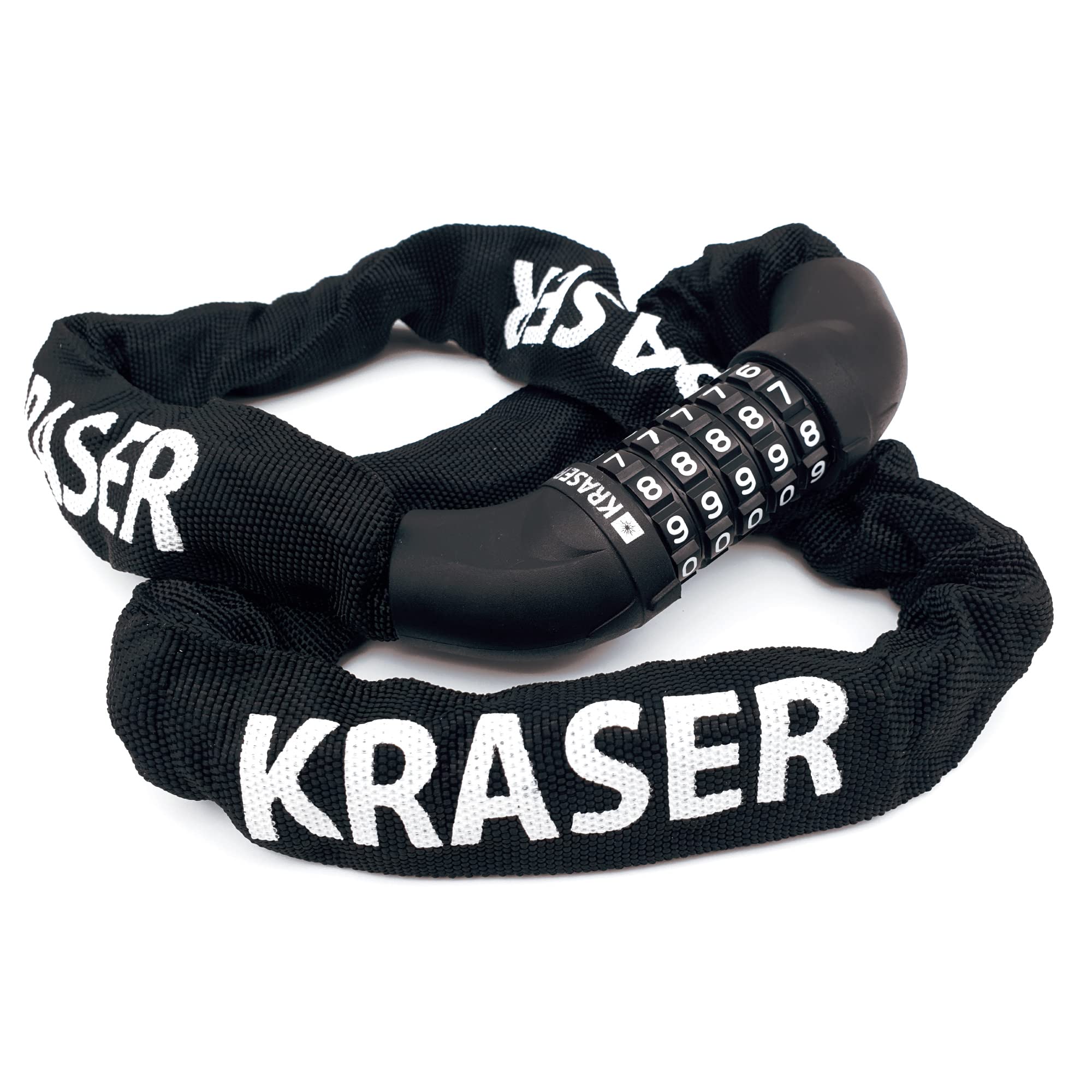 KRASER KR610 Bike Chain Lock, Extra Safety with 5 Digit Code, Thicker and More Durable ø8mm/0.31in Steel Links with Nylon Cover, Anti Theft for Bicycle, Scooter, Gates, Containers, 100cm/3.2ft Long