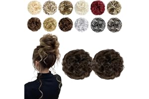 FeidyLong 2 PCS Messy Bun Hair Piece Wavy Curly Hair Bun Scrunchies Extensions Synthetic Chignon Thick Updo Hairpieces for Women Girls(Medium Brown)