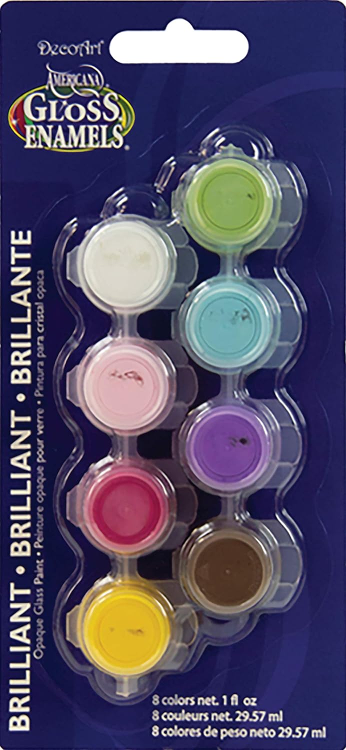 DecoArt Americana 8-Pot Gloss Enamel Paint Set, Brights