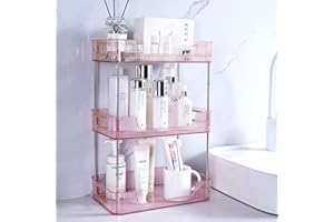 KSDSOAM 3 Tiers Bathroom Countertop Organizer, Cosmetics Skincare Organizer Holder for Perfume, Bathroom Organizers and Storage for Dresser Vanity Tray Sink (Pink)