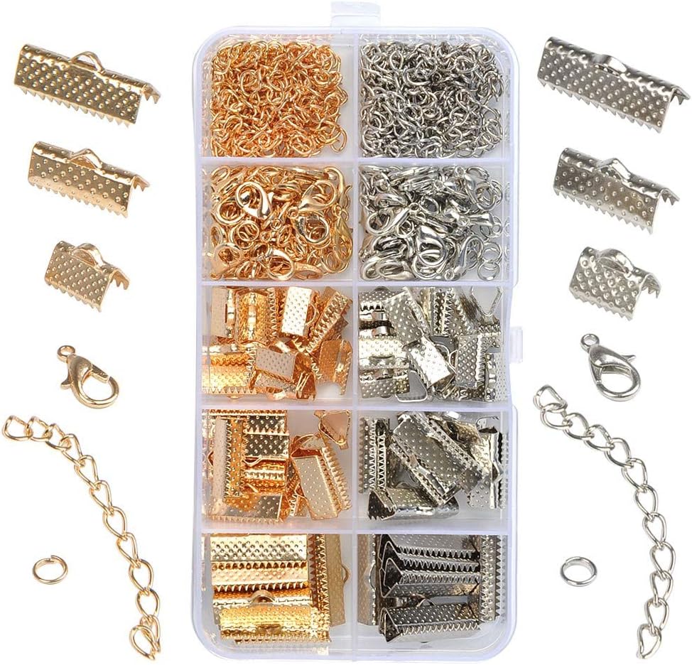 WOWOSS 370 Pcs Jewelry Repair Kit Jewellery Making Supplies Ribbon Bracelet Kit Bookmark for Claw Clasps Rings
