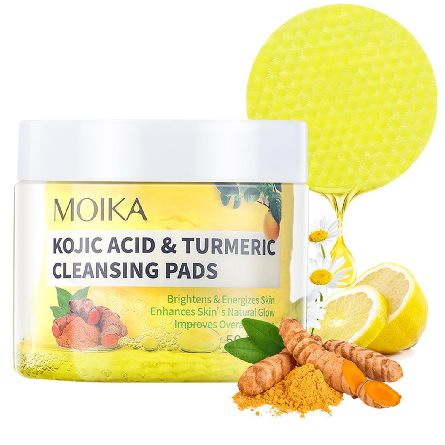 50Pcs Kojic Acid Cleansing Pads Turmeric Kojic Acid Pads, Exfoliating Face Cleansing Cotton Pads, Kojic Acid And Turmeric Pads, For Face, Body, Acne, Dark Spots, Hyperpigmentation, Smooth Skin