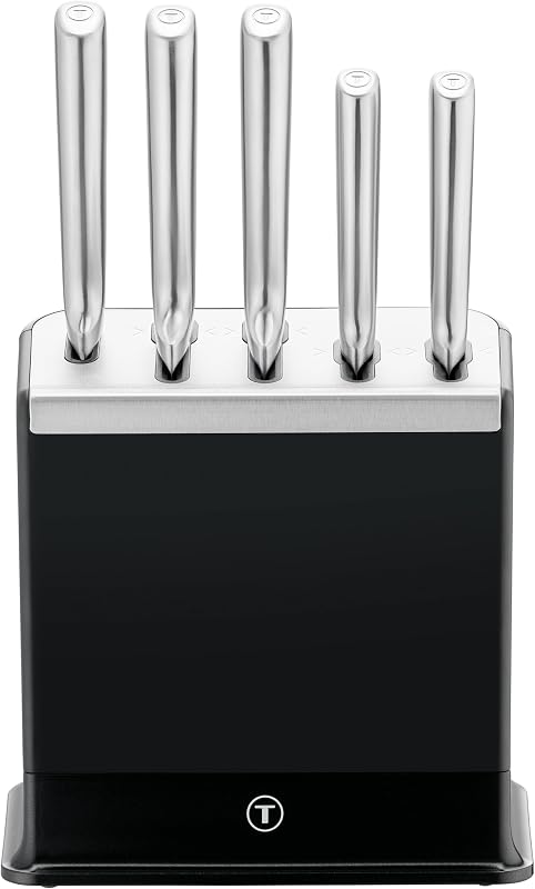 EverSharp Pro K2976S04 - Set di 5 coltelli con blocco portacoltelli autoaffilante, tecnologia di affilatura brevettata, acciaio inossidabile tedesco, nero, K2976S04