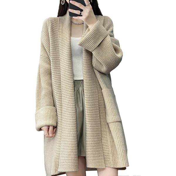 myzgx Women's Fall Casual Open Front Midi Long Cardigan