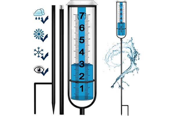 Rain Gauge, Freeze Proof Rain Gauge Outdoor with Stake, Upgrade Water Rain Meter, Rain Measure Gauge for Yard, Adjustable Rai