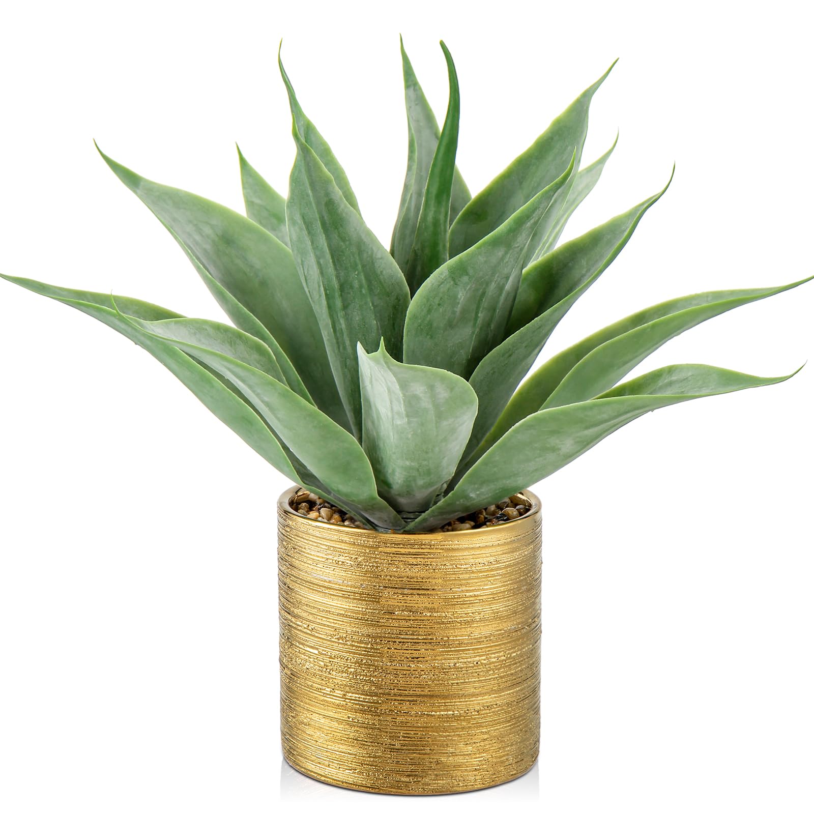 Hollyone 13" Artificial Aloe Fake Potted Plant, Faux Aloe in Brushed Gold Pot Decorative Artificial Succulent for Home Decor, Living Room, Kitchen, Office Desk, Table, Bathroom Decorations