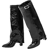 Ankis Fold Over Knee High Boots for Women Chunky Heels Pointed toe with Side Zipper Long Tall Boots