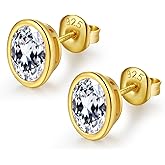 JiaYangJY Sterling Silver Marquise Diamond Stud Earrings for Women Men 18K Gold Plated Large Size Horse Eyes Shape CZ Posts Dainty Friction Back Stud Earring