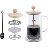 GinNini 34oz French Press Coffee &amp; Tea Maker Double-Wall Glass Plastic Free | Borosilcate glass,SUS304 filter,Bamboo lid,Large1L capacity,Shock-proof cushioned base,No Plastic brewing coffee tea,BPA free