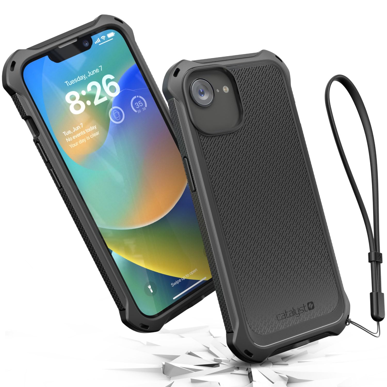 Catalyst Crux Case for iPhone 14, Compatible with MagSafe, Fingerprint Resistant, Durable, Drop Proof, Easy to Clean, Easy to Instal, Easy to hold, Lanyard included - Stealth Black — image 1