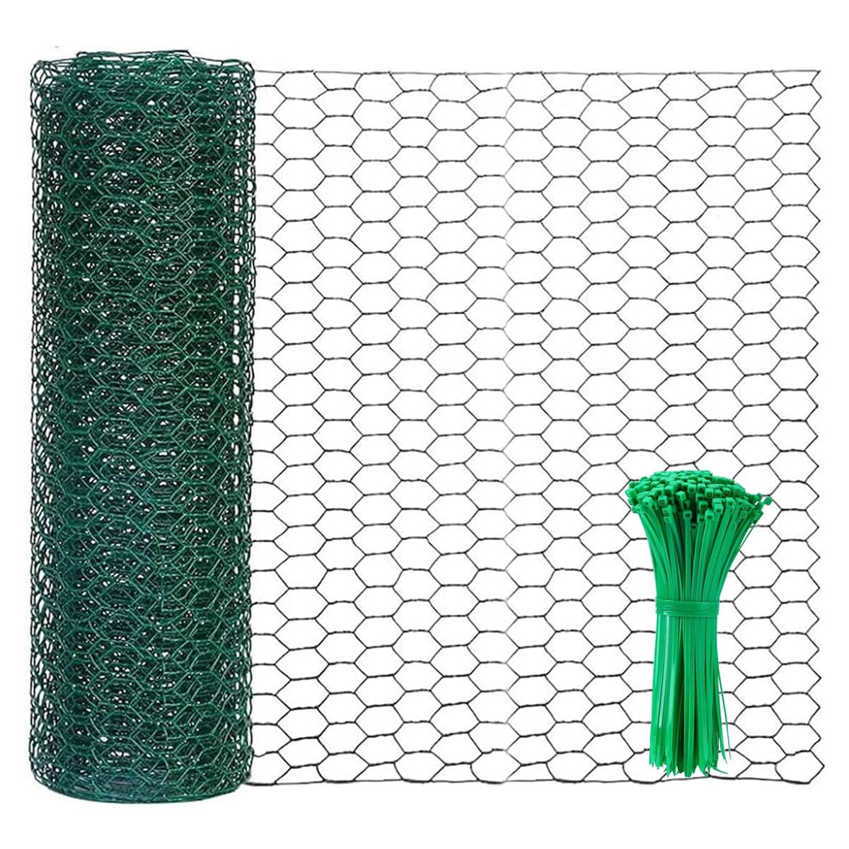 Wonninek Chicken Wire Mesh Roll, Green PVC Coated, 0.4 x 6m Hexagonal Holes Metal Mesh for Chicken Coop, Garden Fence, Garden Wire for Climbing Plants, Animal Enclosures