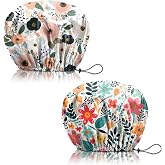 Deokke 2 PCS Shower Cap Reusable Waterproof Adjustable Double Layer Elastic Dry Hair Bathing Caps Aesthetic Cute for Women Girls-Pink Flower