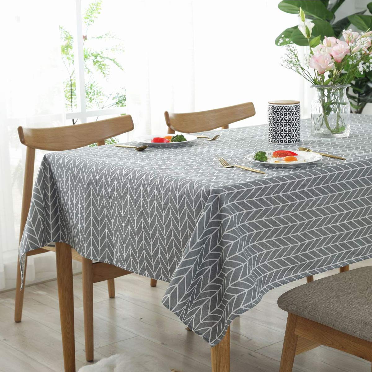 Bringsine Table Cloths, Tablecloth Arrow Pattern Cotton Linen Dust-proof Waterproof Table Cover for Kitchen Dinning Tabletop Linen Decor (Rectangle/Oblong, 55 x 98 Inch, Grey)