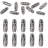 Pandahall 10pcs Tibetan Style dZi Beads Olive Shape with 9-Eyes Himalayan Natural Agate Dyed & Heated Rice Beads 30mm by 10mm Buddhism Jewelry Rosary Beading Supplies（Black）