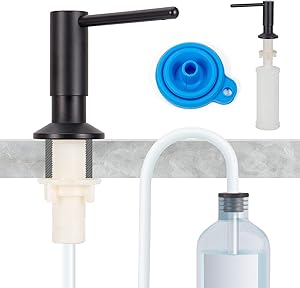 Kitchen Soap Dispenser Matte Black ,GOWIN Soap Dispenser for Kitchen Sink, Stainless Steel Pump Head,Kitchen Soap Dispenser with 44 inch Silicone Extension Tube kit and 10 Ounce PET Soap Bottle