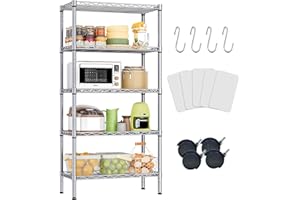 [Isyunen] 5 Tier Shelving Unit Adjustable Wire Shelves Organizer Shelf Rack Heavy Duty Storage Unit Black/Silver/White (Silve
