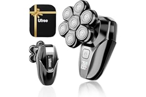 Ufree 7D Rotating Head Shaver for Bald Men, Magnetic Detachable Blades, IPX7 Waterproof Electric Razor, Head Face Beard Trimmer Grooming Kit with USB Fast Charge, Smart LED Display, Mens Gifts
