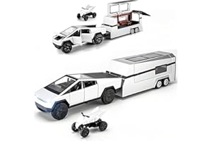 Powvan Cybertruck Toy Truck Mode Display Car with RV& ATV Cyberquad Motorcycle Birthday Gift Toy Series Car Model Race Car Cyber Alloy Die-cast Pickup Model Toy Car (White)
