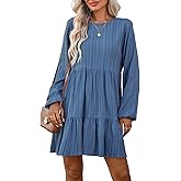 HELYO Women's Casual Dress Long Sleeve Crew Neck Tunic Fashion Cute Loose Ruffle Tiered Dresses 216
