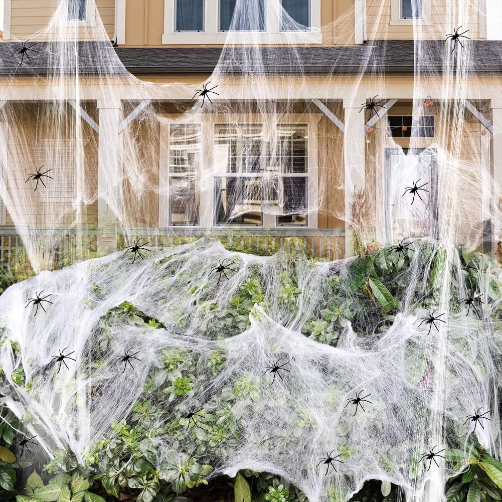 Hidreamz 300g Halloween Fake Cobweb Spider Web Decorations Halloween Spider Webbing with 60 Fake Spiders for Indoor and Outdoor Haunted House（1600 Sqft）