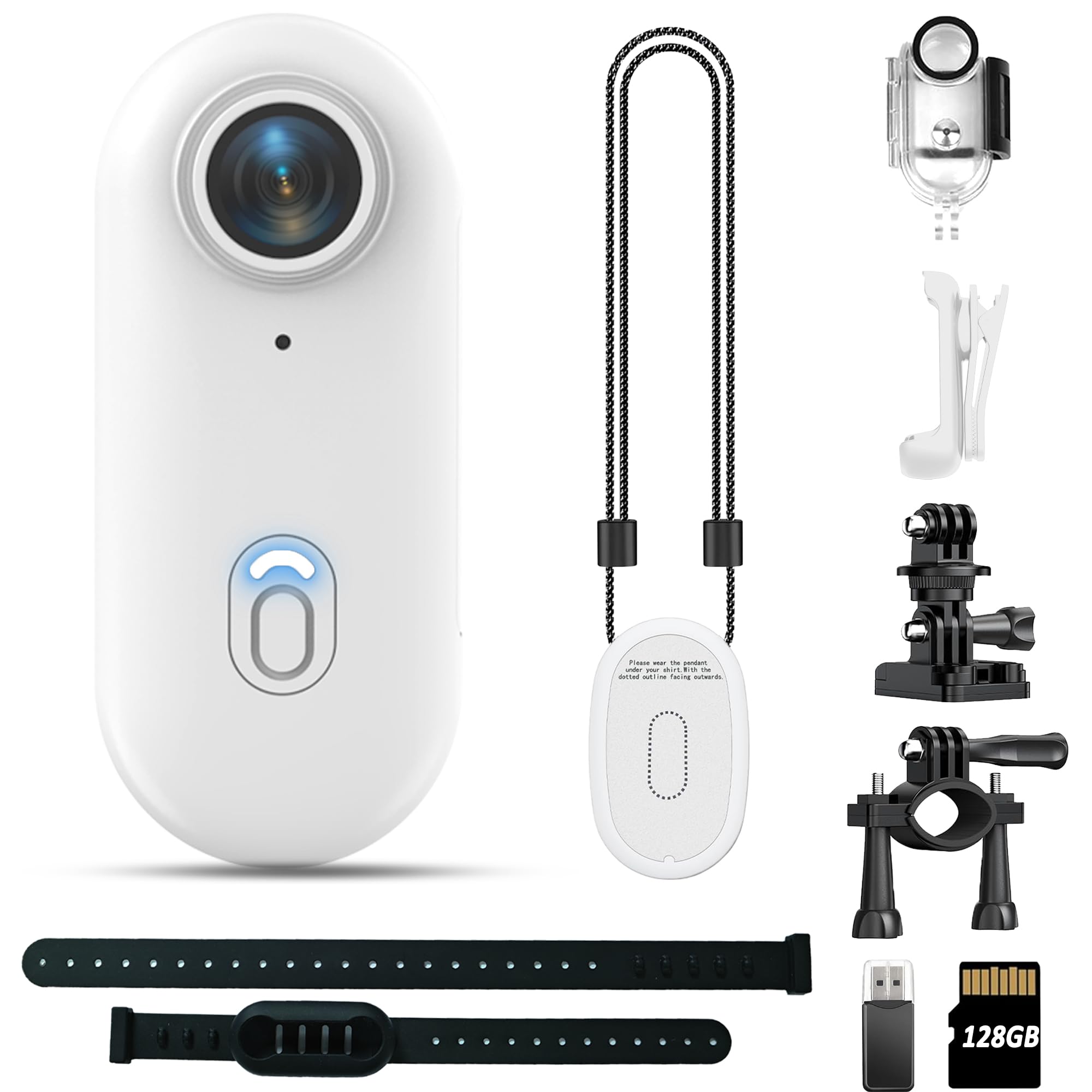 Photo 1 of 4K Mini Body Camera, 128GB Thumb Size Wearable Cam, Hands Free Action Cam with 360° Rotatable & Magnetic Clip, Portable Body Worn Camera for Security, Travel, Work, Lectures, Pet Walking (White)