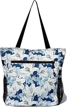 blue and white tote bag