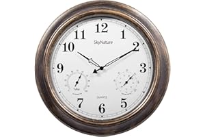 SkyNature Outdoor Clocks Large Waterproof with Thermometer and Hygrometer - 18 Inch Silent Battery Operated Metal Clock, Decorative Garden Clock for Patio, Pool and Home - Bronze